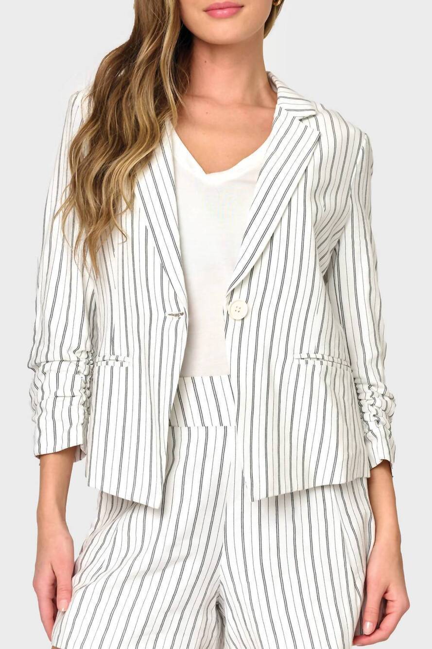 NEW GIBSONLOOK city stroll blazer in parchment pinstripe